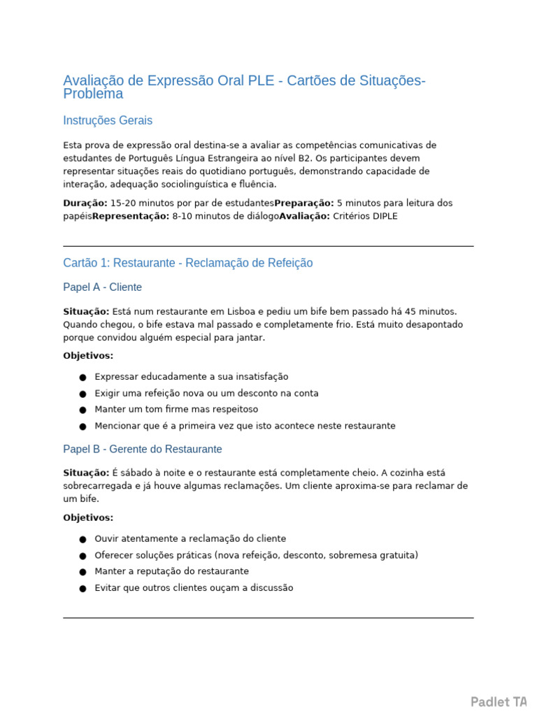 Avaliação de Expressão Oral PLE B2 | PDF | Fluência