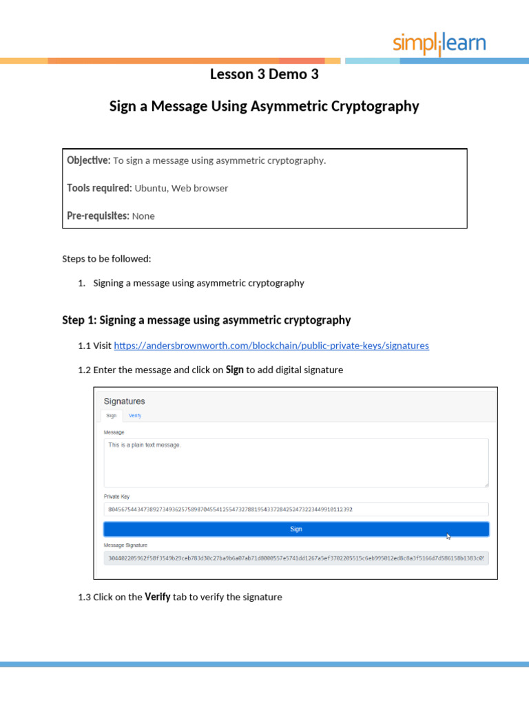 03-12 1620893801 3sign A Message Using Asymmetric Cryptography | PDF