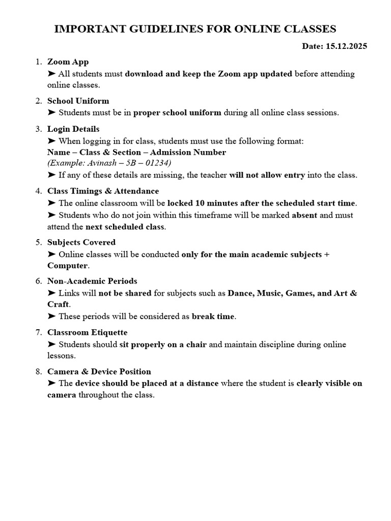 Online Class Guidelines for Students | PDF