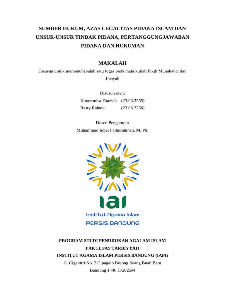 Sumber Hukum dan Pertanggungjawaban Pidana Islam | PDF