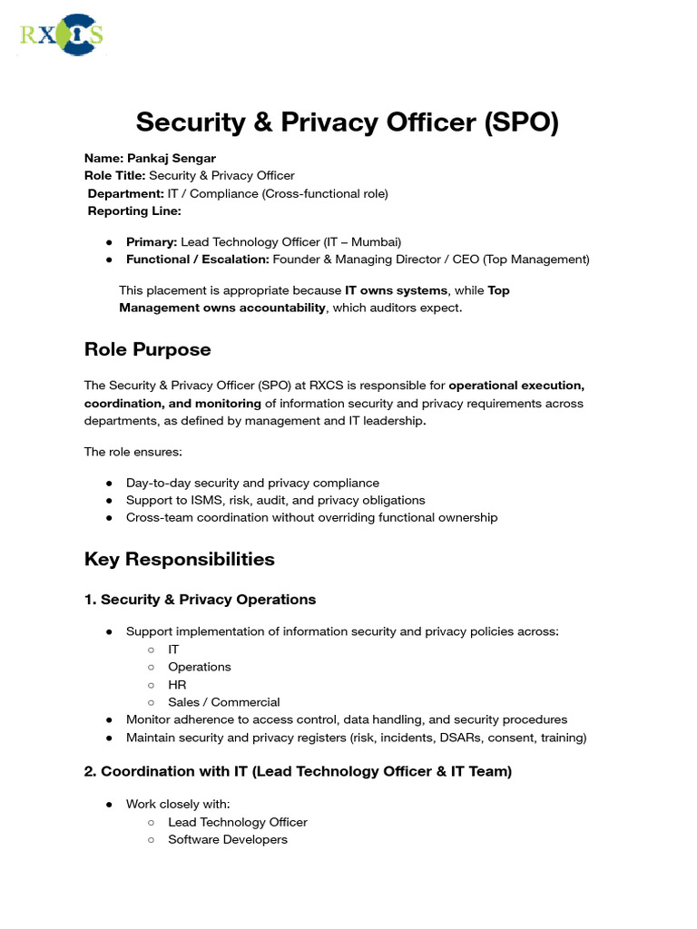Security & Privacy Officer (SPO) | PDF | Information Security | Audit