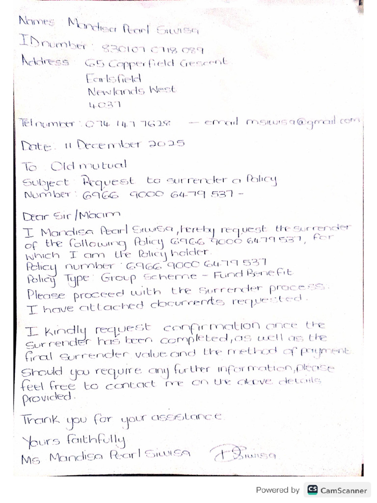 Surrender Request Letter | PDF