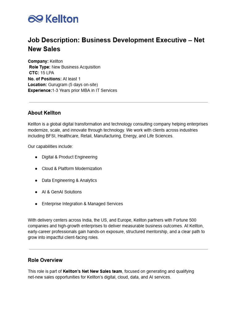 Business Development Executive Job at Kellton | PDF | Sales | Economies