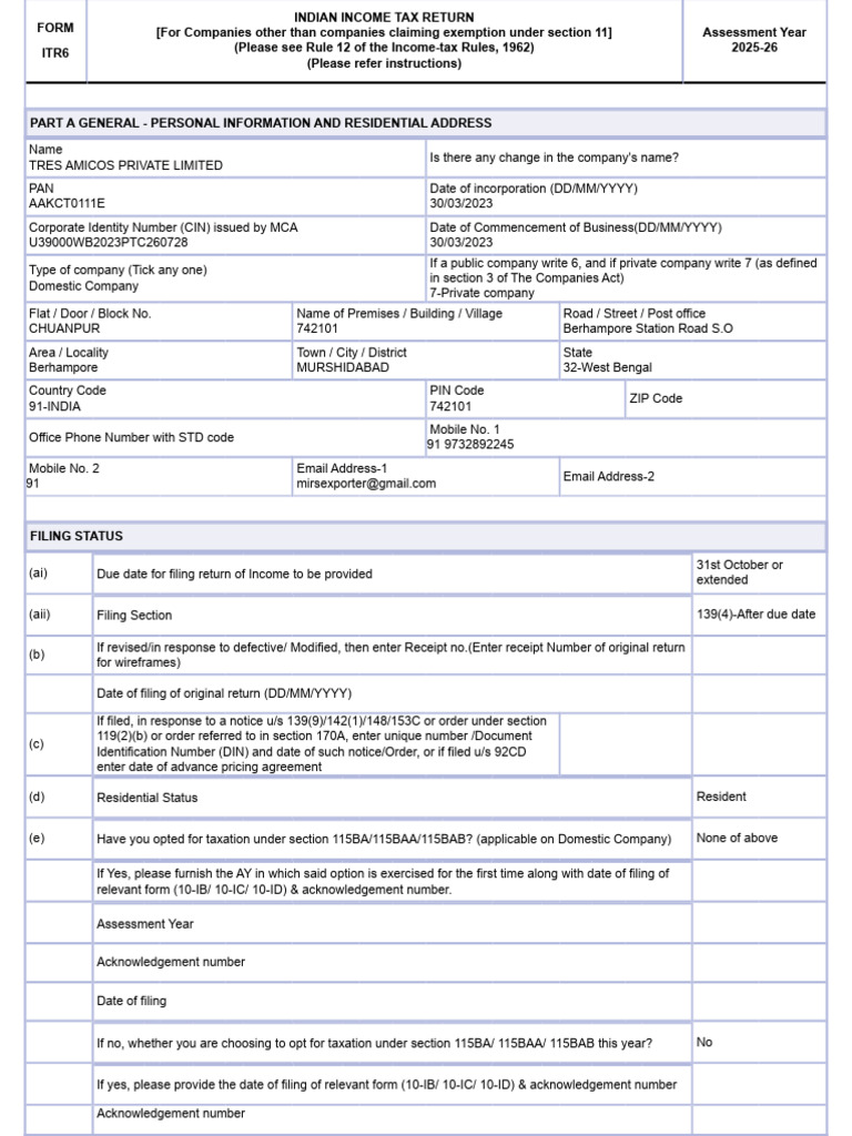 ITR6 Preview | PDF | Equity (Finance) | Payments