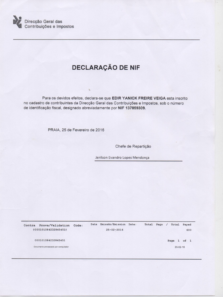 Declaracao Nif - Edir | PDF