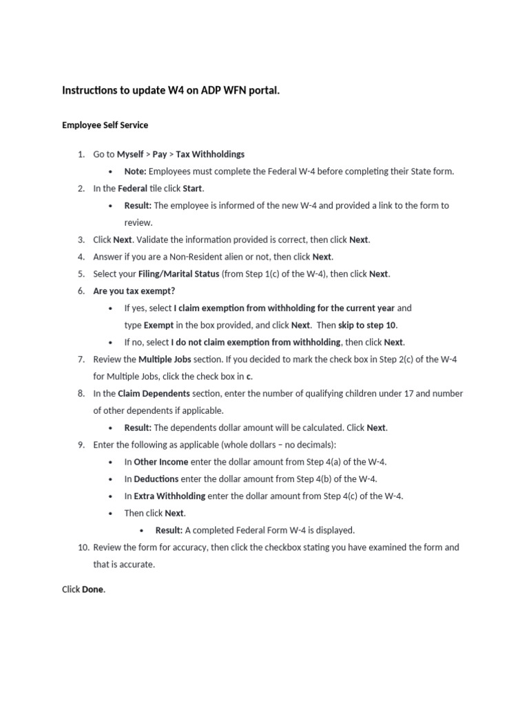 Update W4 on ADP WFN Portal | PDF