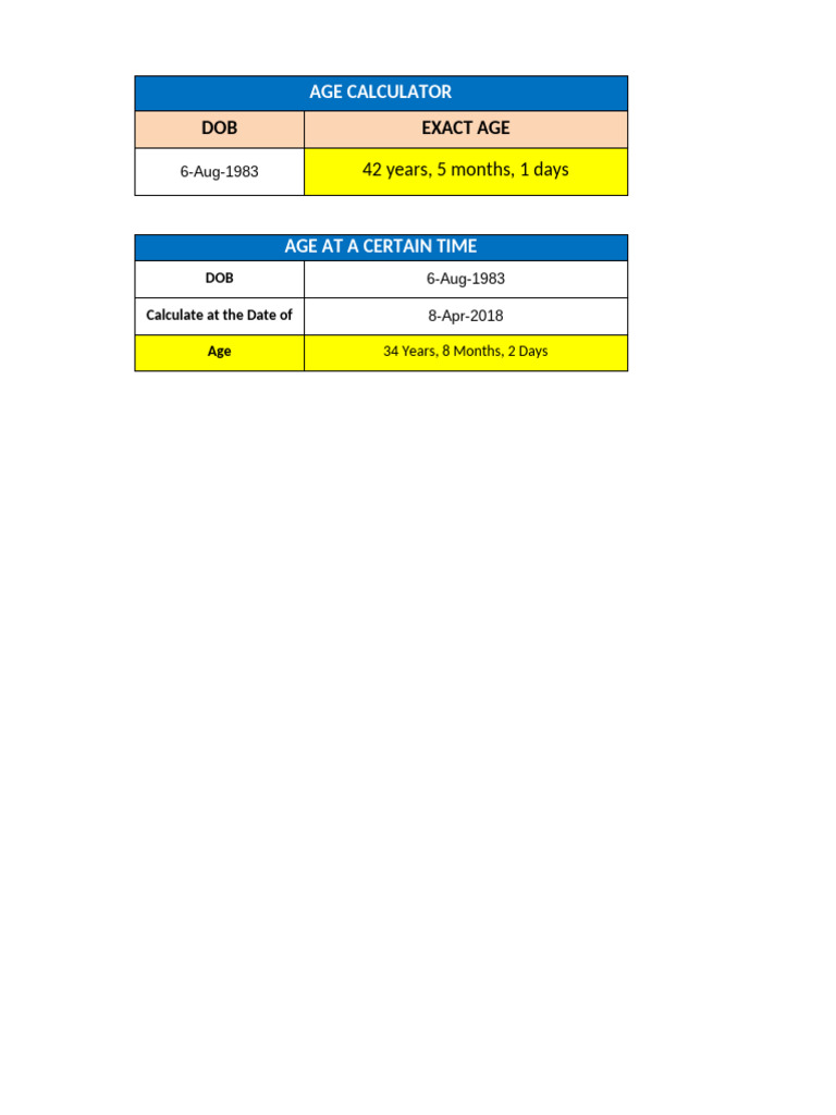 Excel Age Calculator and Formulas | PDF | Microsoft Excel | Software