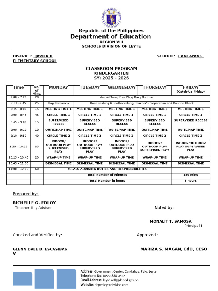 Edited KINDERGARTEN CLASS PROGRAM FINAL 1 | PDF | Teaching | Learning