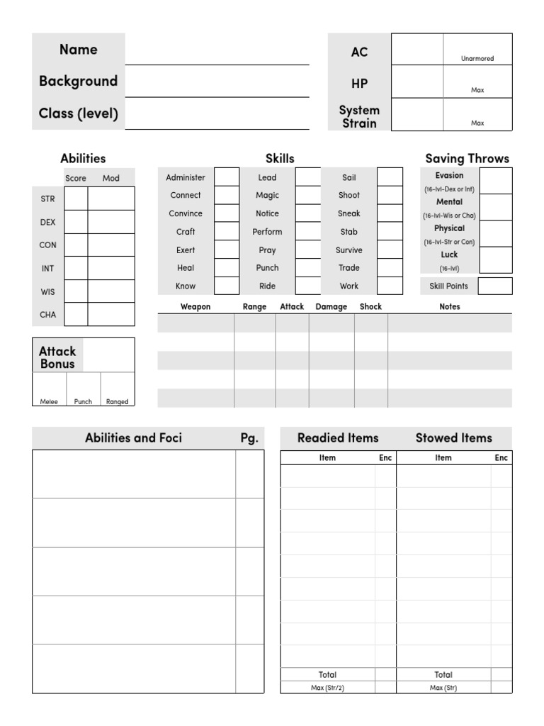 Character Sheet Template for RPGs | PDF | Role Playing Games | Gaming