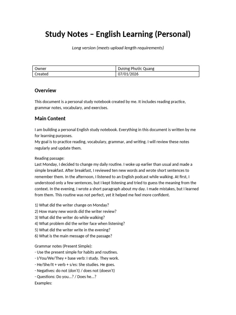 Personal English Study Notes | PDF | Vocabulary | English Language