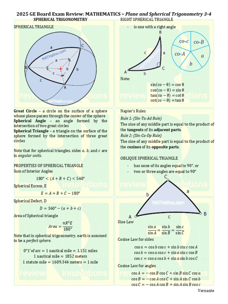 2025 GE Board Exam: Spherical Trigonometry | PDF | Sphere | Triangle