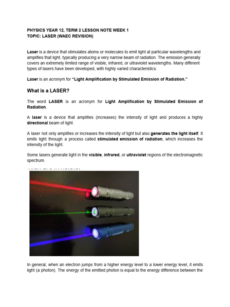 Understanding Lasers: Types and Applications | PDF | Laser | Light