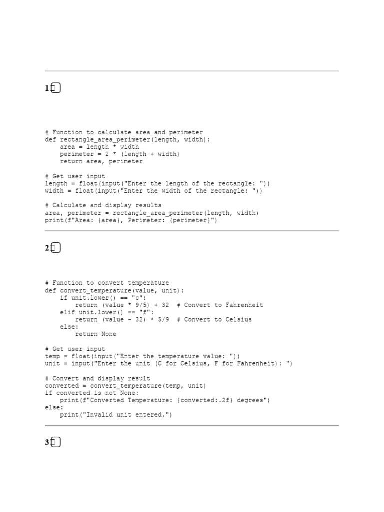 Here Are Five Separate Python Programs | PDF | Fahrenheit | Area