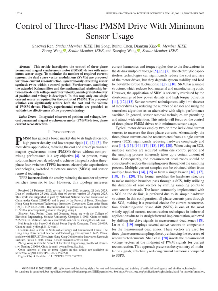 Sensor-Minimized Control for PMSM Drives | PDF | Support Vector Machine ...