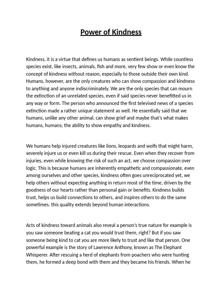 Mutahar's Essay - Power of Kindness | PDF | Compassion | Species
