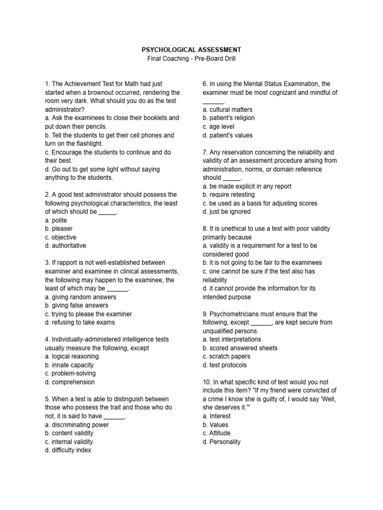Psychological Assessment Test Guidelines | PDF | Psychometrics ...