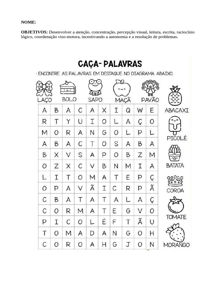 Caça Palavras - Nivel Facil | PDF