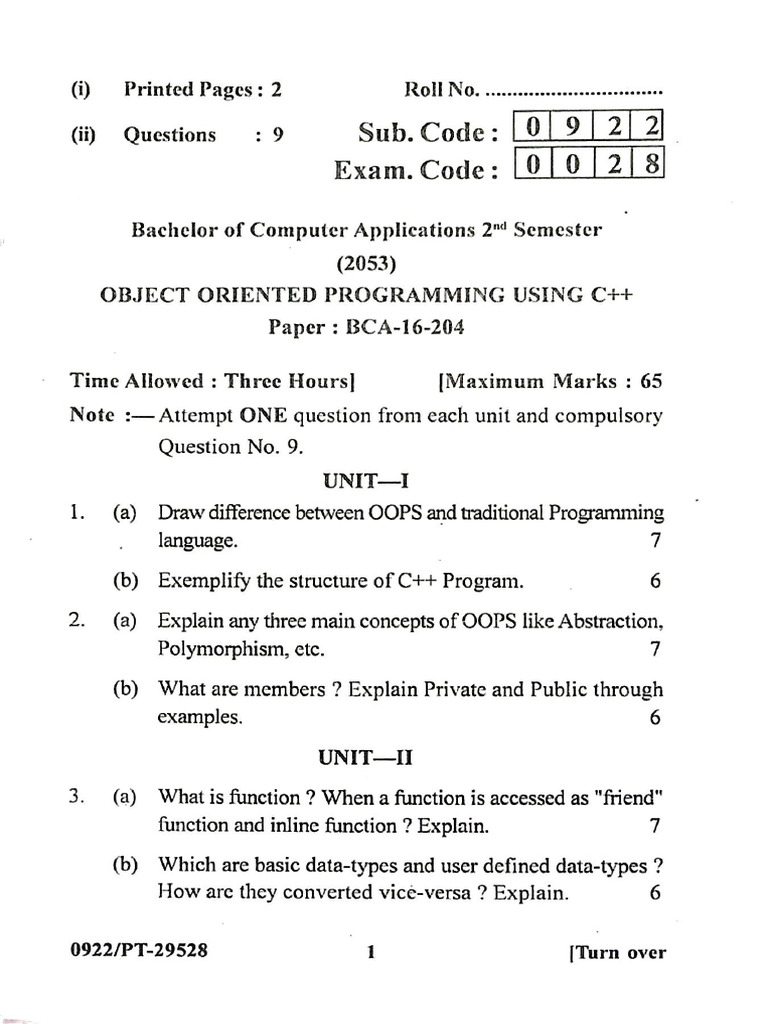 BCA - 2nd Sem - BCA-16-204 - Object Oriented Programming Using C++ ...