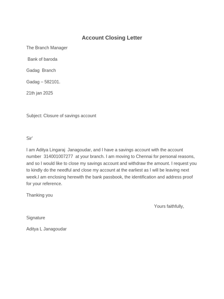 Savings Account Closure Request Template | PDF | Bank Account | Banks