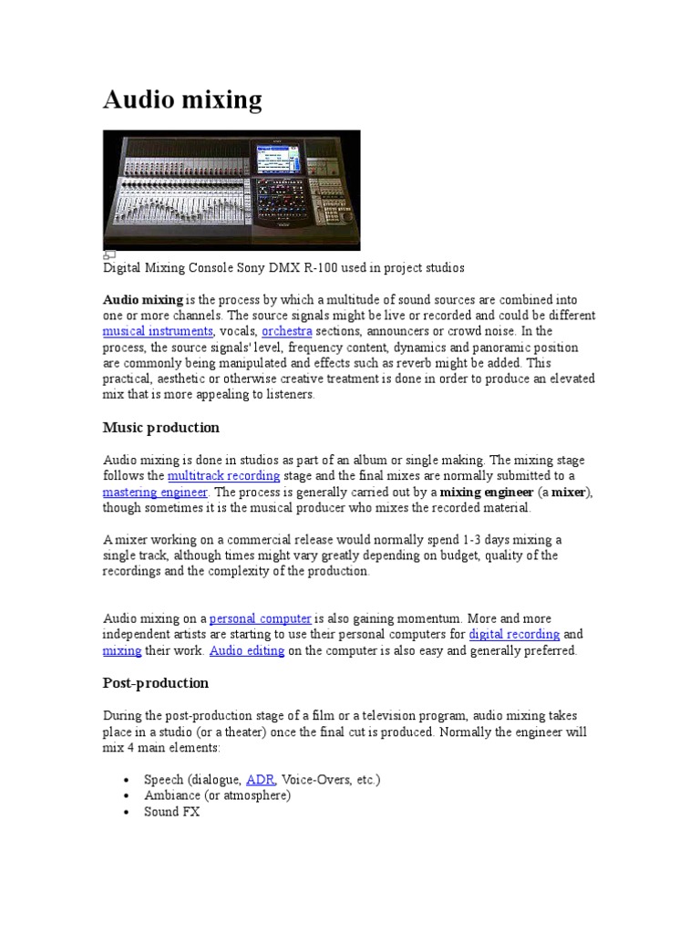 Audio Mixing Techniques and Equipment | PDF | Sound Recording | Sound