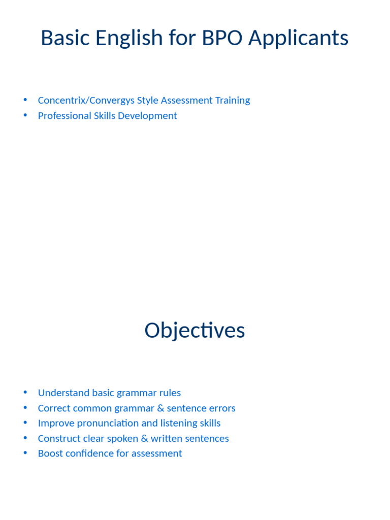 Basic English Skills for BPO Success | PDF