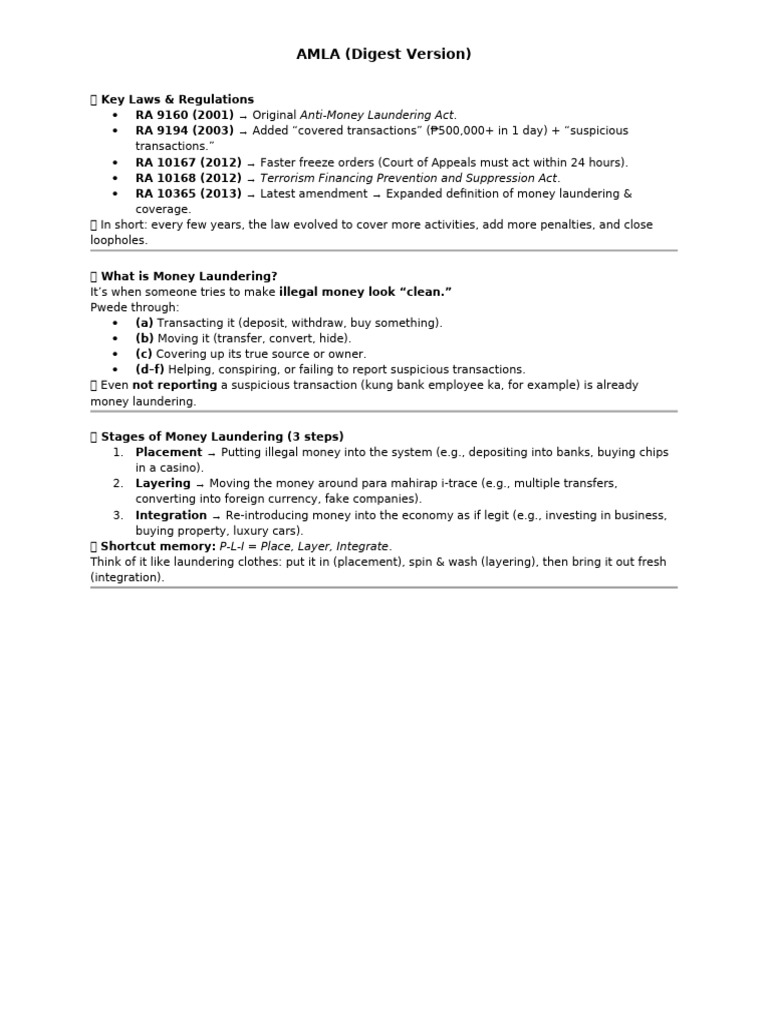 Overview of AMLA Regulations and Offenses | PDF | Money Laundering | Crimes