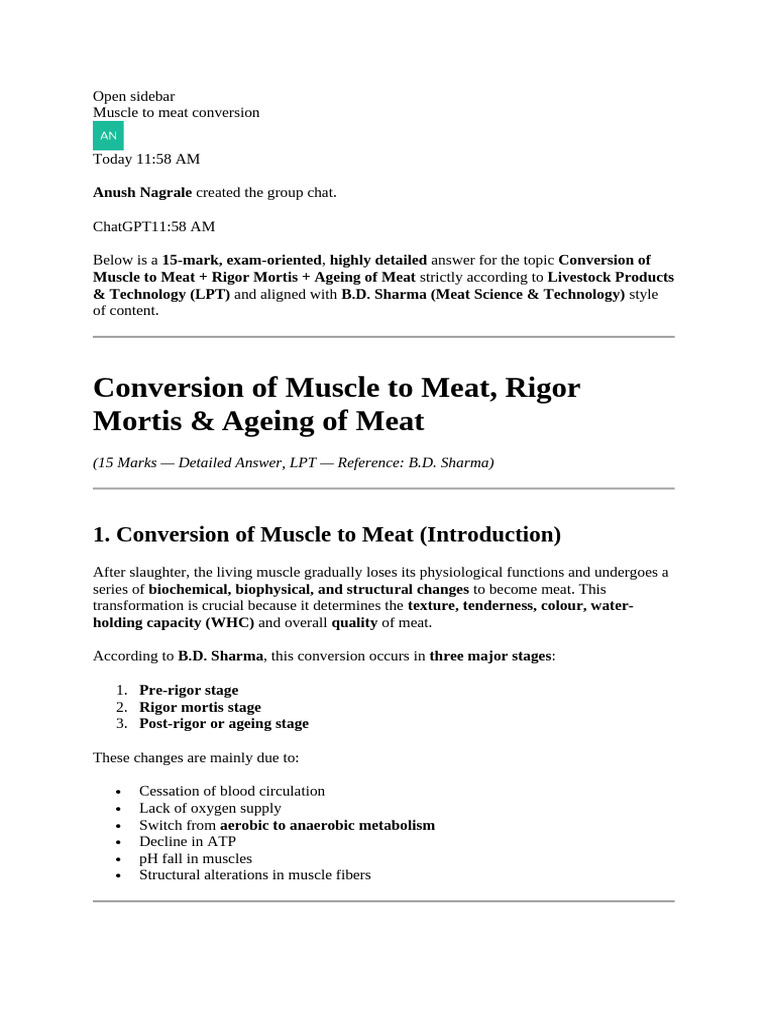 Muscle to Meat Conversion Explained | PDF | Meat | Skeletal Muscle