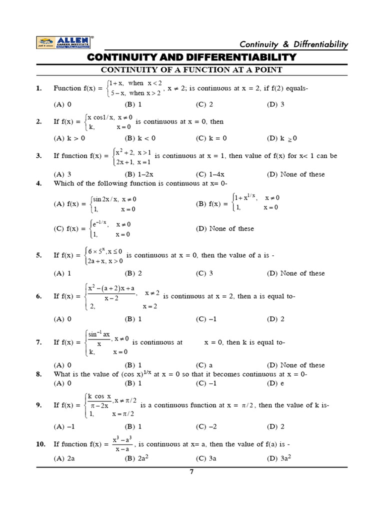 Continuity and Differentiability Concepts | PDF | Functions And ...