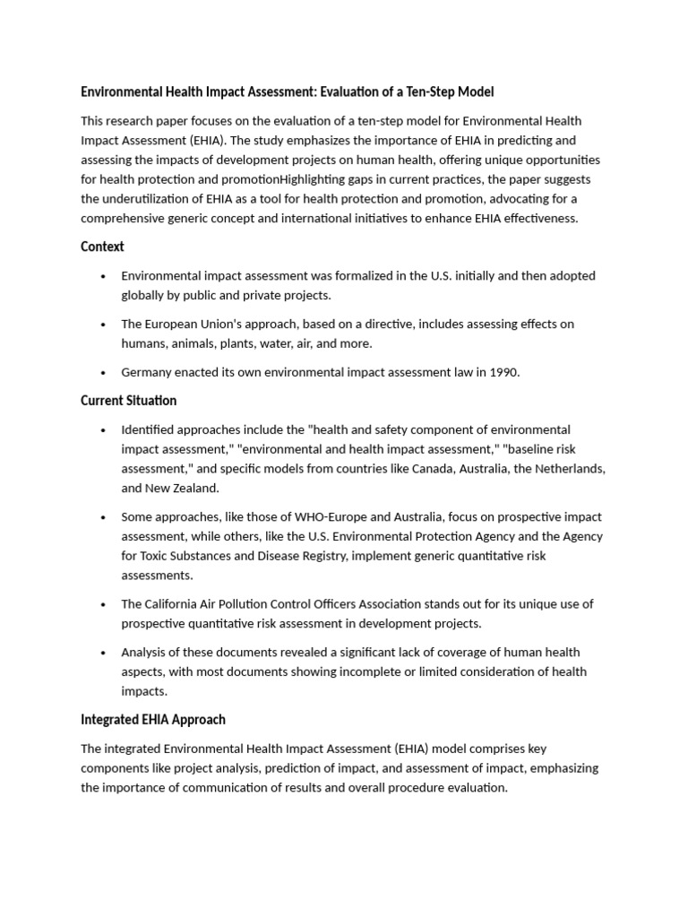 Evaluating a Ten-Step EHIA Model | PDF | Risk | Environmental Health