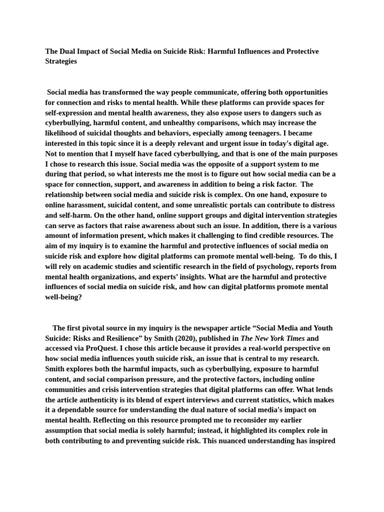 Social Media's Role in Suicide Risk | PDF | Mental Health | Cyberbullying