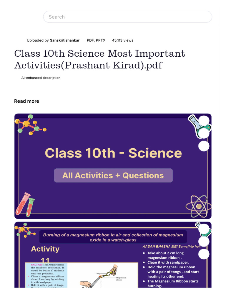 Class 10 Science Key Experiments Guide | PDF