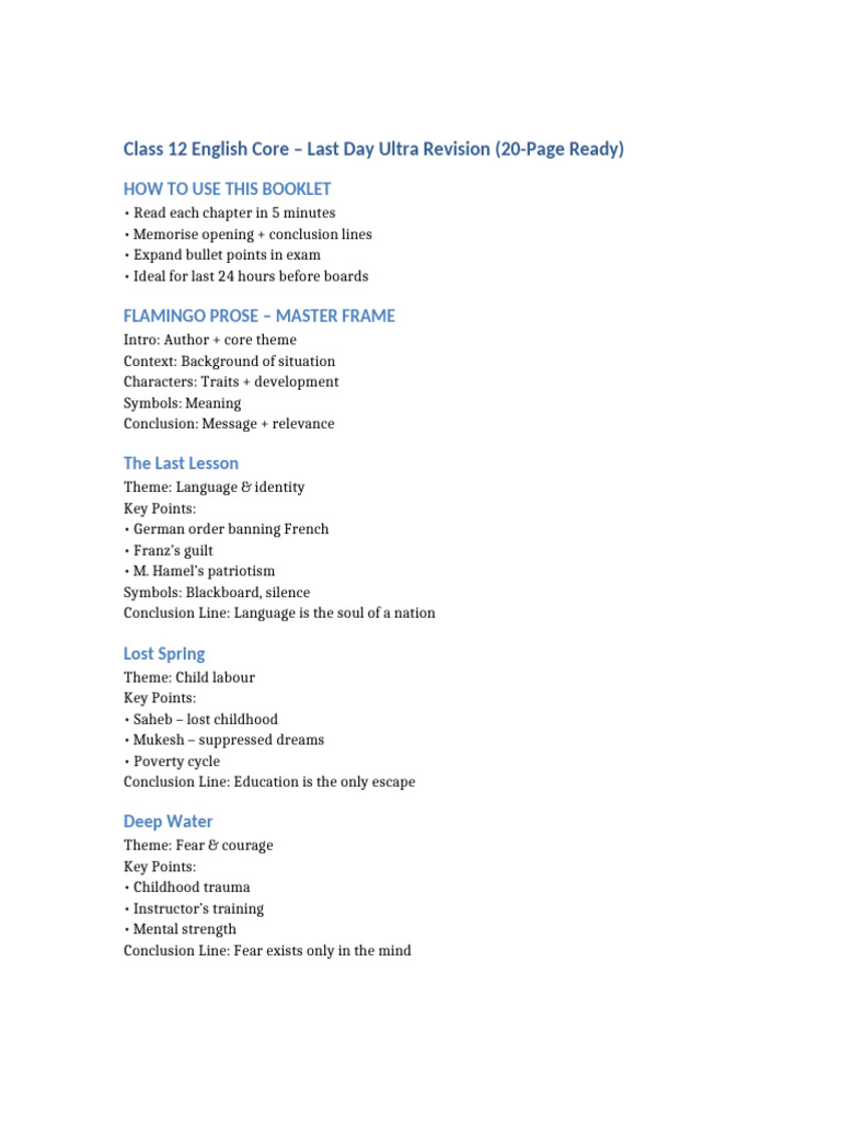 Class 12 English Core Revision Guide | PDF