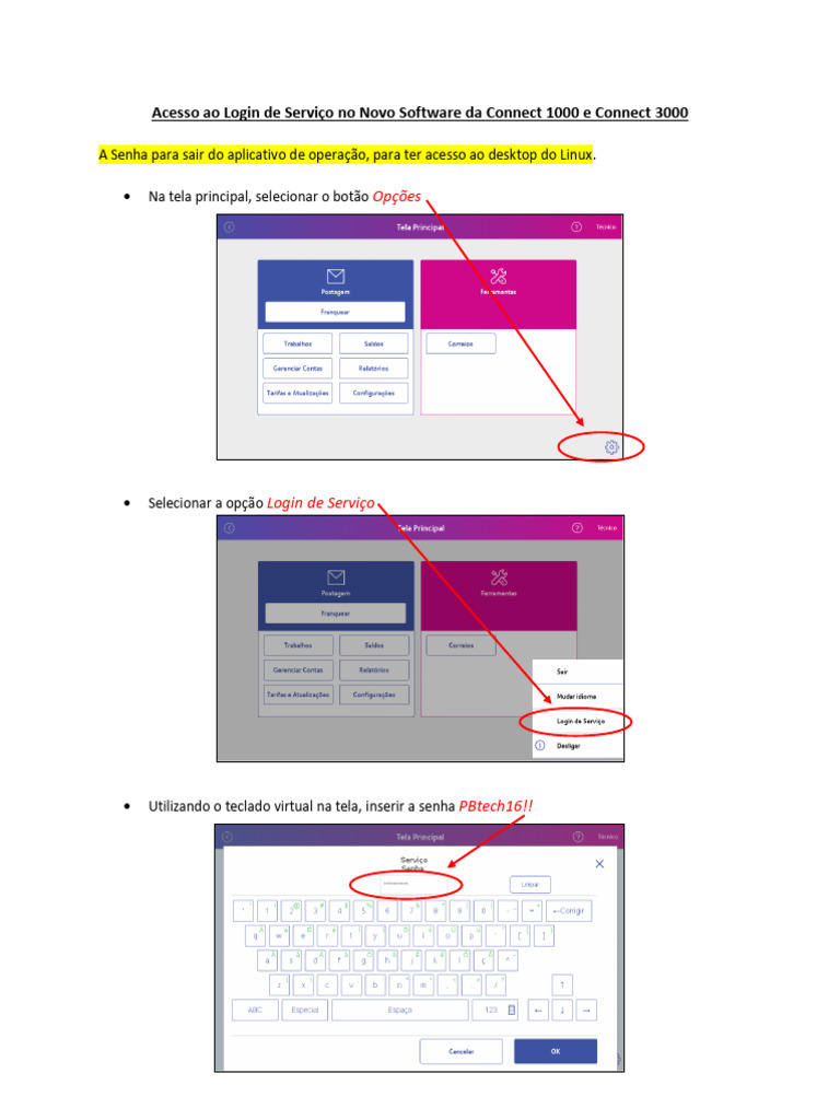 Acesso ao Login no Software Connect 1000/3000 | PDF