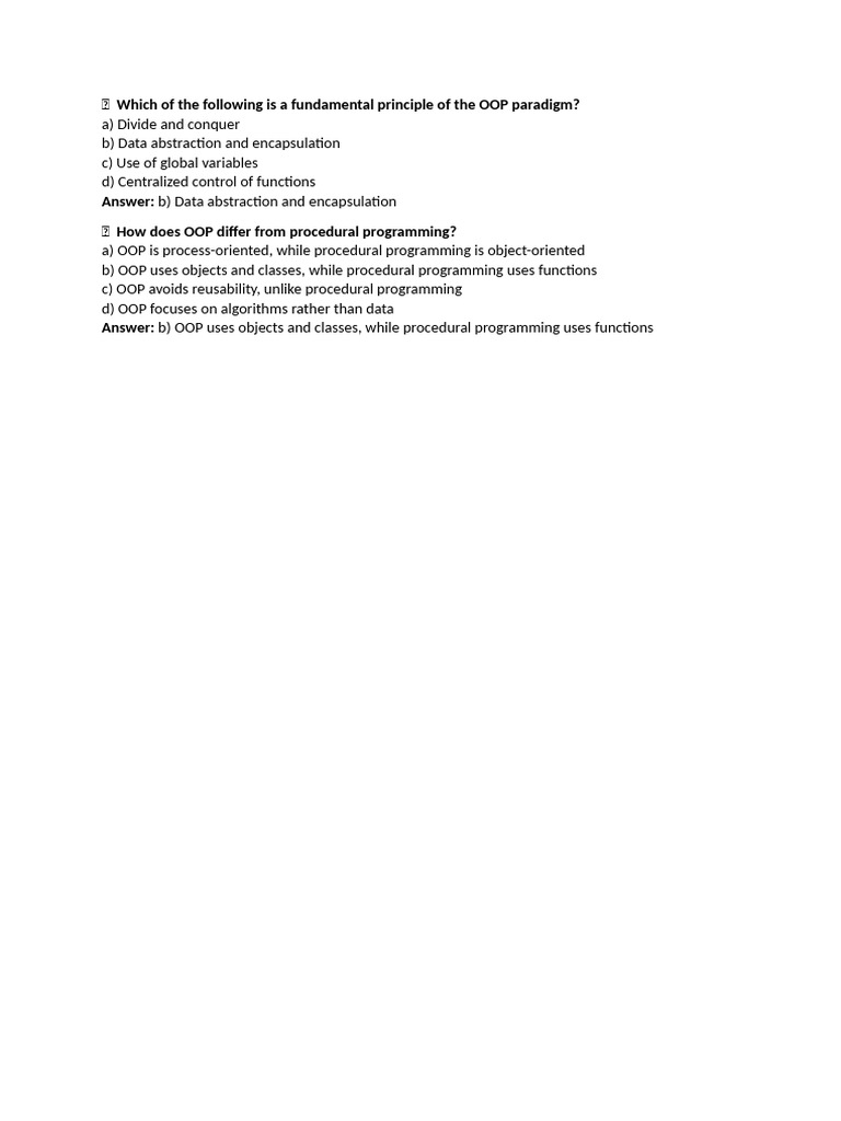 OOP Principles and Differences Explained | PDF