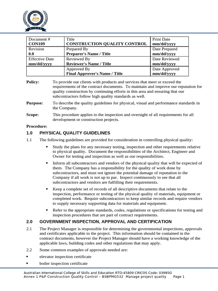Construction Quality Control Guidelines | PDF | Concrete ...