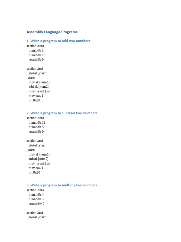 Assembly Language Programs | PDF