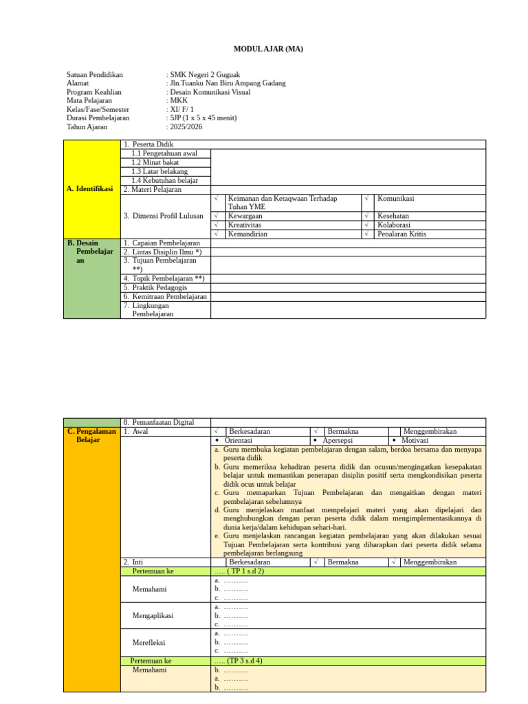 RPP Desain Komunikasi Visual SMK 2025 | PDF