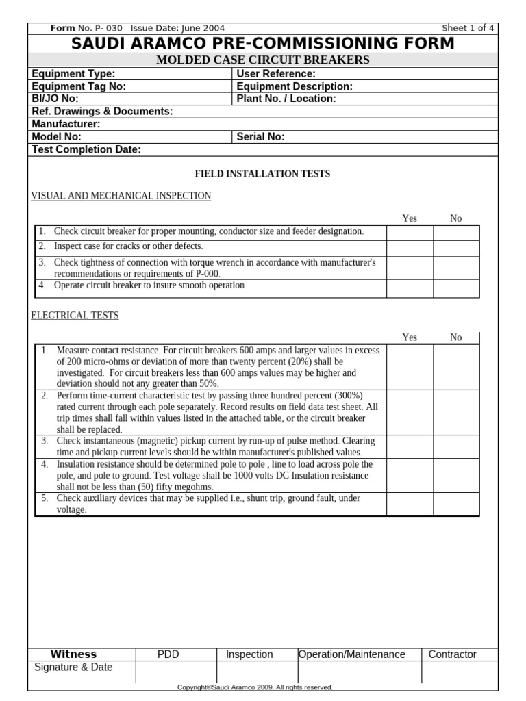 Saudi Aramco Circuit Breaker Testing Form | PDF | Insulator ...