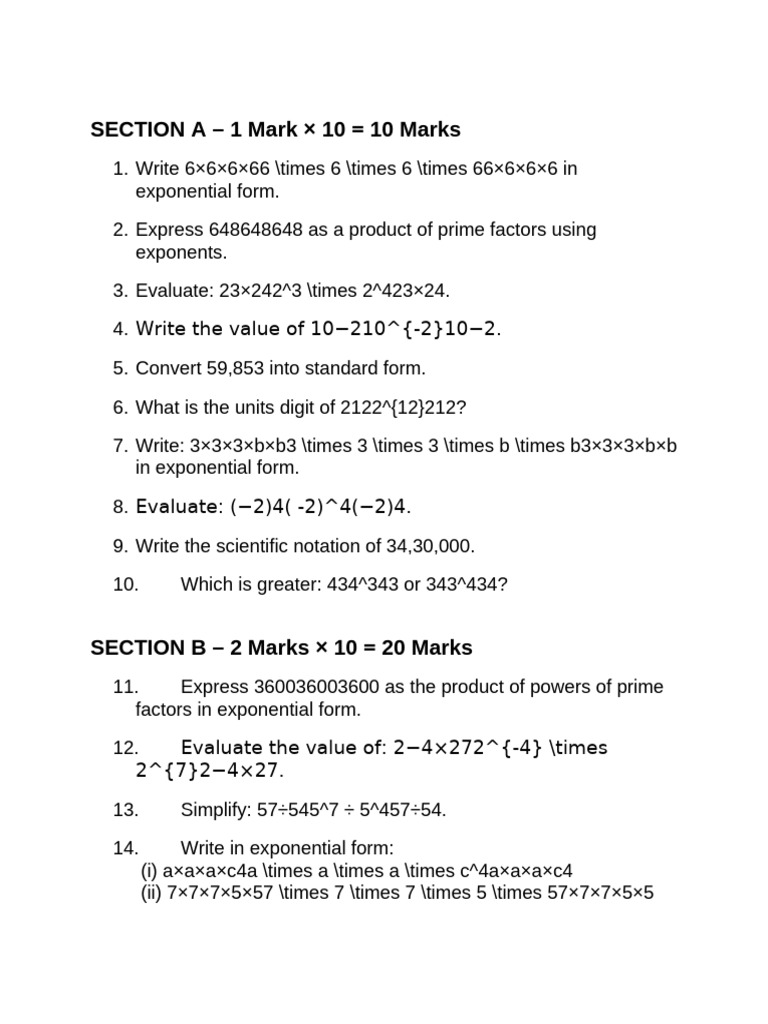 Exponential and Scientific Notation Exercises | PDF | Exponentiation ...