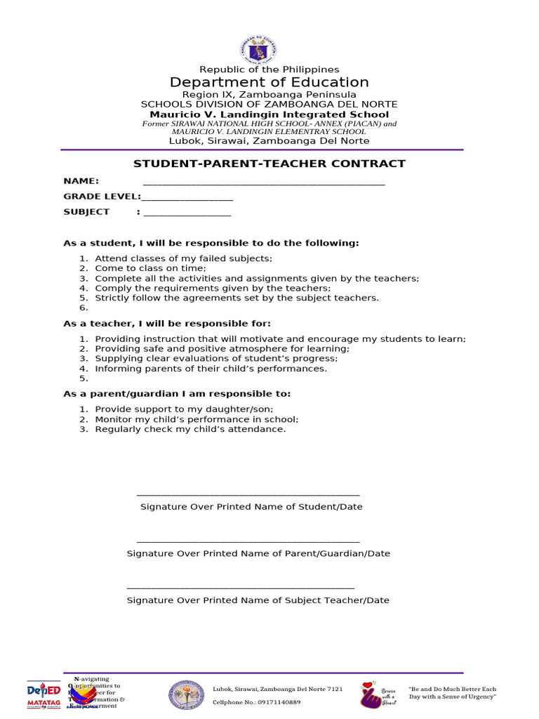 Student-Parent-Teacher Contract Guide | PDF