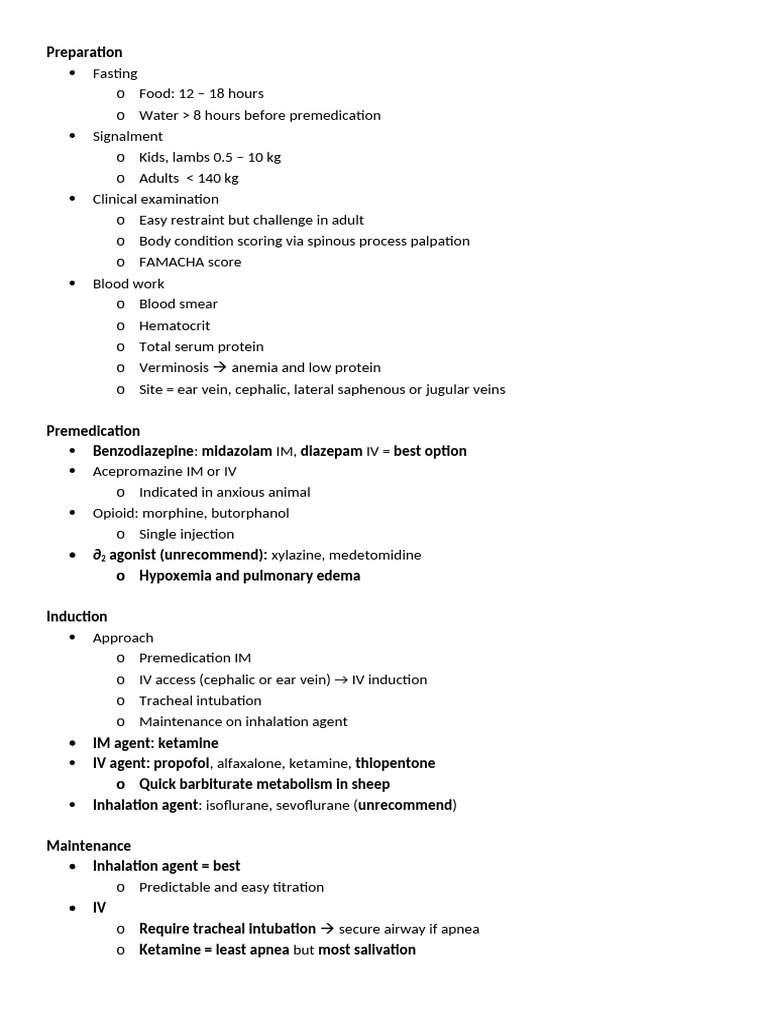 Anesthesia Protocol for Kids and Lambs | PDF
