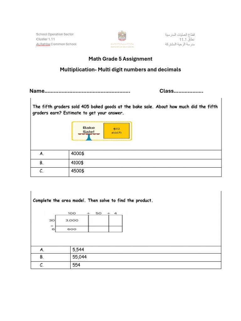Math Grade 5 Assignment | PDF