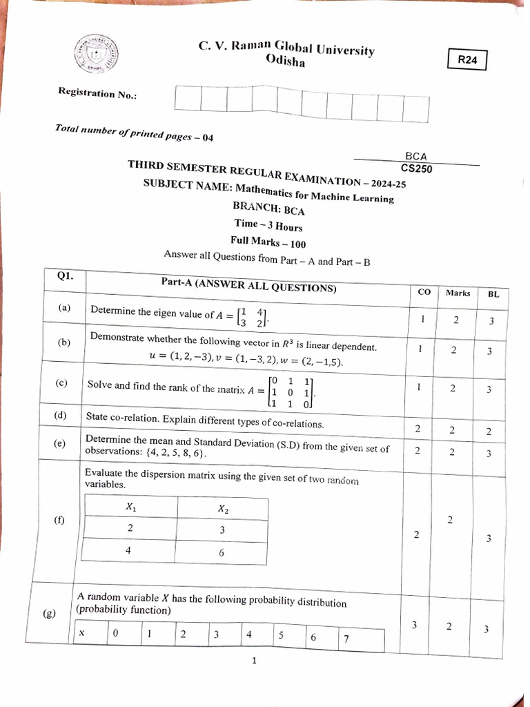 Mathematics for Machine Learning Exam 2024 | PDF | Confidence Interval ...