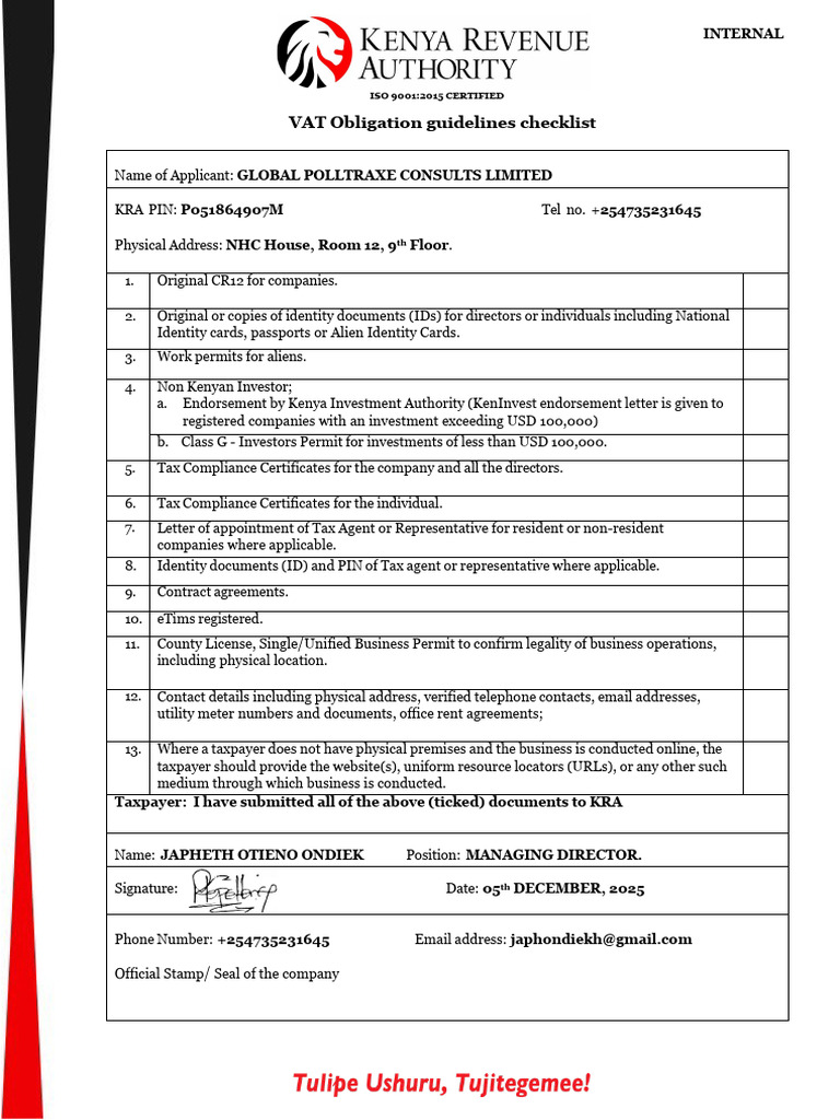VAT Obligation Checklist for Businesses | PDF