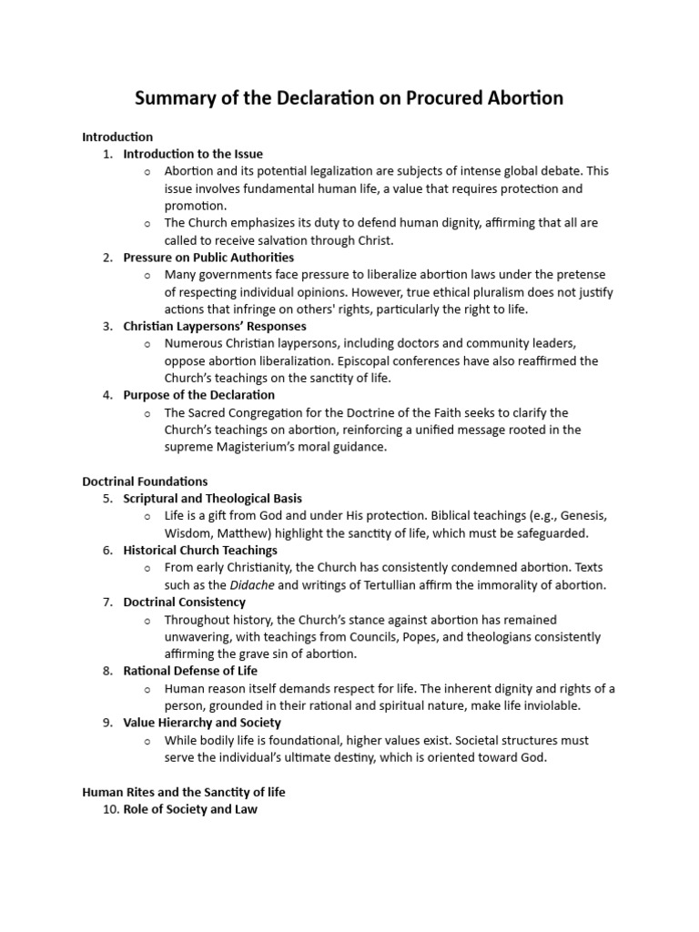 Declaration On Procured Abortion - Summary | PDF