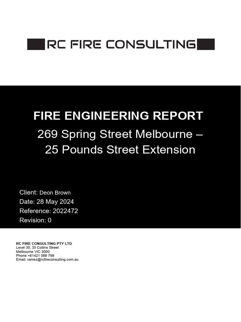 Fire Engineering Report for Melbourne Site | PDF | Door | Safety