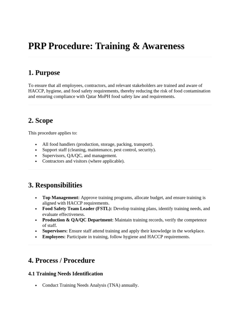 PRP Training for Food Safety Compliance | PDF | Food Safety | Hygiene