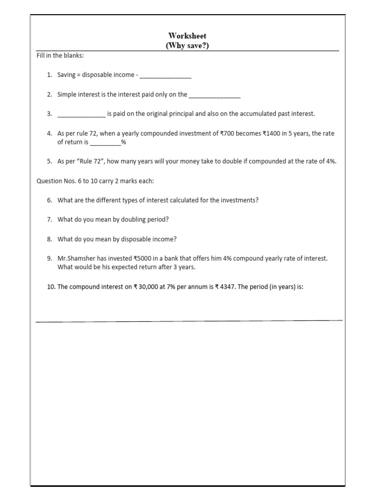 Savings and Interest Calculation Worksheet | PDF