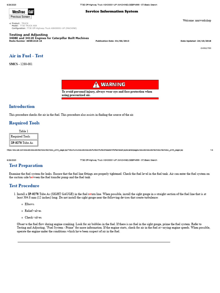 773E Off-Highway Truck Fuel Testing Guide | PDF | Pump | Valve