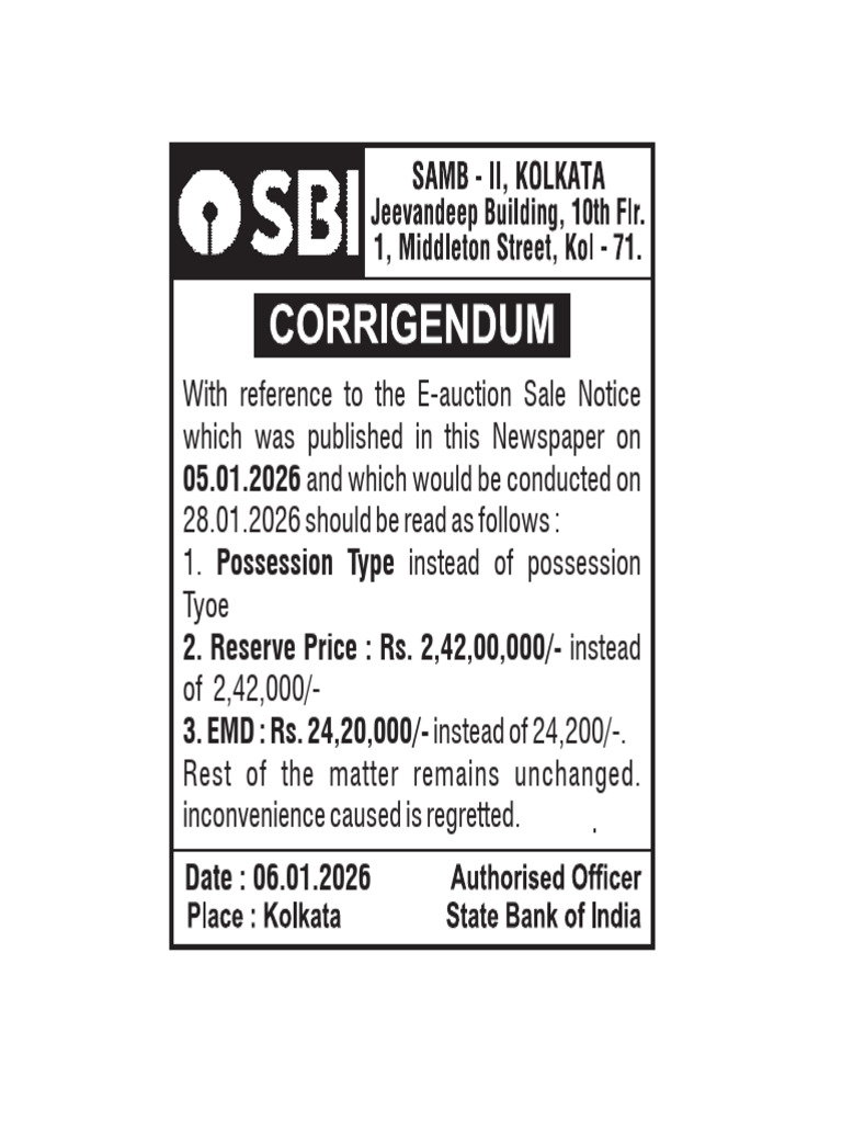 Sbi Corrigendum 4 X 5 | PDF